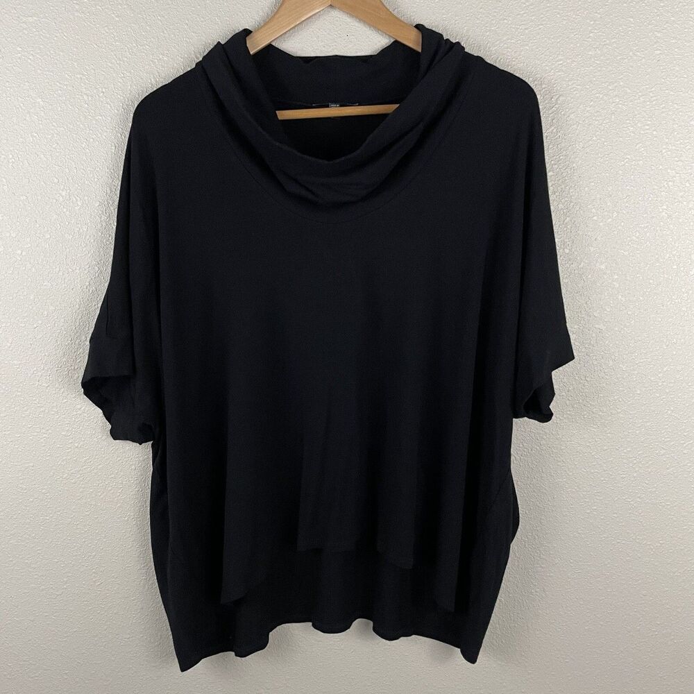 Eileen Fisher Size S Black Cowl Neck Oversized Boxy Lagenlook Elbow Sleeve Artsy